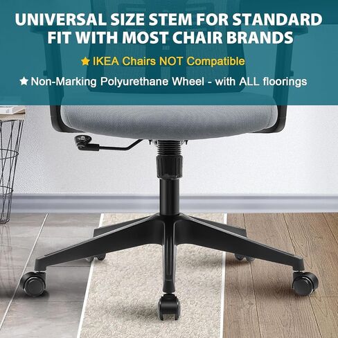 Office Chair Wheels - 2 Inch Chair Caster Wheel Set of 5, Replacement Supports 1000 lbs, No Noise, Suitable for All Floor（Black） (Wheels-002-38) in Saudi Arabia