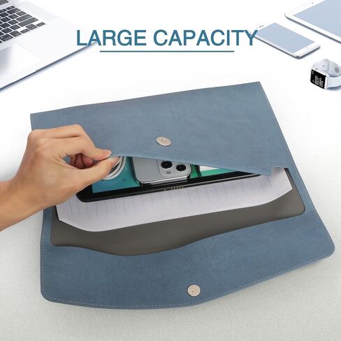 CiCiKiea File Folder, PU Leather A4 Document Holder File Organizer Filing Envelope Expanding Portfolio Storage Case Tablet Sleeve with Magnetic Snap Closure, Blue in Saudi Arabia