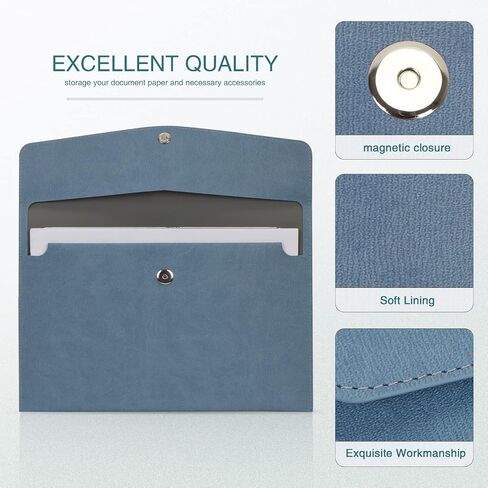 CiCiKiea File Folder, PU Leather A4 Document Holder File Organizer Filing Envelope Expanding Portfolio Storage Case Tablet Sleeve with Magnetic Snap Closure, Blue in Saudi Arabia