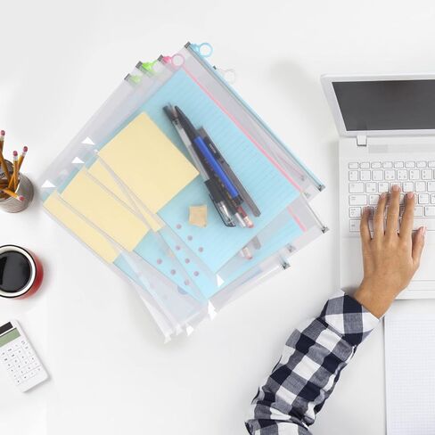 مظاريف بلاستيكية، [8 قطع] مجلدات ملفات بحجم حرف A5، مظاريف بولي بسحاب، حقيبة محفظة مستندات شفافة قابلة للتوسيع مع سحاب للمدرسة واللوازم المكتبية، 9.8 × 7.1 بوصة، مزيج الألوان in Kuwait