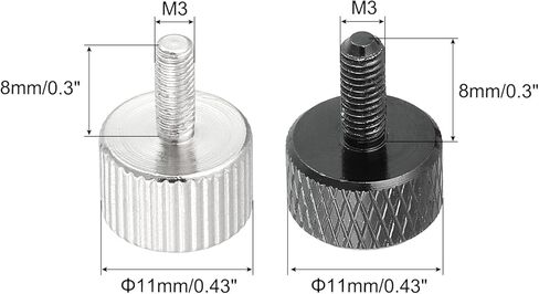 مسامير إبهام مخرشة بالكامل M3x8mm من uxcell باللون الأسود والفضي، إجمالي 20 قطعة in Kuwait