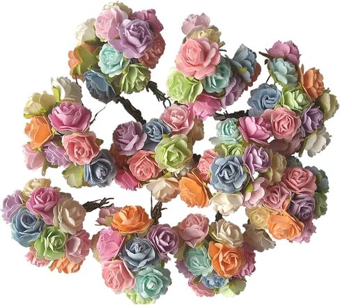 100 pcs Mulberry Paper Mini Roses Artificial Flowers with Stems Size 20mm for Craft (Light Pink) in Saudi Arabia