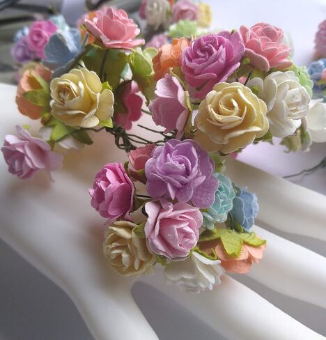 100 pcs Mulberry Paper Mini Roses Artificial Flowers with Stems Size 20mm for Craft (Light Pink) in Saudi Arabia