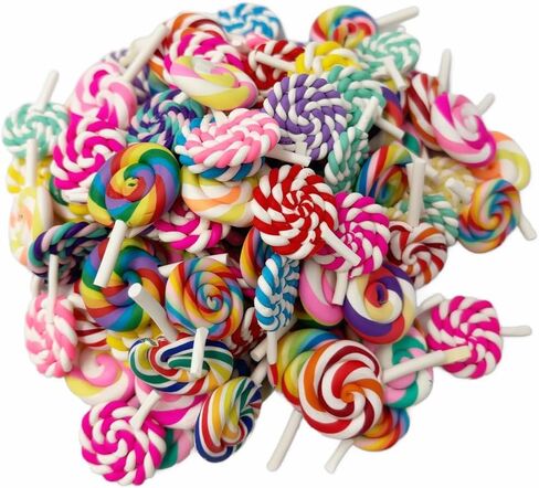 100pcs Slime Charms Resin Fake Candy Lollipop Charms Kawaii Cute Set Mixed Assorted Sweets Flatback Slime Beads Making Supplies for DIY Craft Making and Ornament Scrapbooking in Kuwait