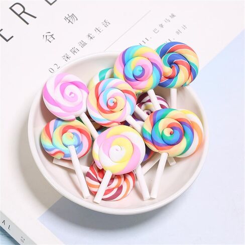 100pcs Slime Charms Resin Fake Candy Lollipop Charms Kawaii Cute Set Mixed Assorted Sweets Flatback Slime Beads Making Supplies for DIY Craft Making and Ornament Scrapbooking in Kuwait