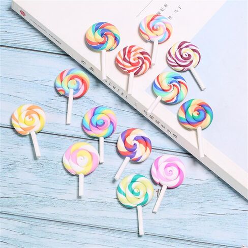 100pcs Slime Charms Resin Fake Candy Lollipop Charms Kawaii Cute Set Mixed Assorted Sweets Flatback Slime Beads Making Supplies for DIY Craft Making and Ornament Scrapbooking in Kuwait
