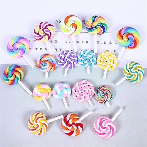 100pcs Slime Charms Resin Fake Candy Lollipop Charms Kawaii Cute Set Mixed Assorted Sweets Flatback Slime Beads Making Supplies for DIY Craft Making and Ornament Scrapbooking in Kuwait