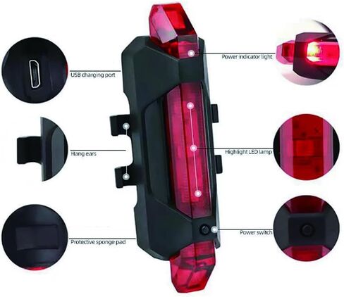 3Pcs Bicycle Tail Light USB Charging Warning Light Flashing Night Riding LED Tail Lights 4 Modes Mountain Bike Riding Light Cycling Equipment, White/Red/Blue in Saudi Arabia