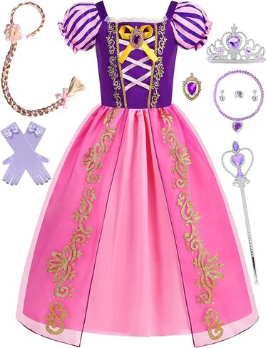 Girls Rapunzel Costume Princess Dress Up Clothes Rapunzel Cosplay Birthday Party Halloween Christmas Outfits in Saudi Arabia