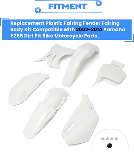 طقم الجسم الكامل من Kojem Fairing Fender Fairing متوافق مع Yamaha YZ85 2002-2014 غطاء جانبي للدراجة الترابية طقم بلاستيكي للجسم (أبيض) in Kuwait