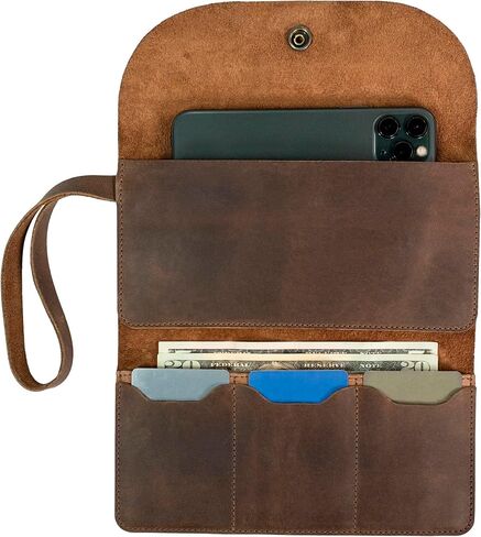 Heather's, Rectangular Wallet with Wristlet for Women, Purse with Card Slots, Travel Accessory, Money Organizer, Handmade, Full Grain Leather, Bourbon Brown in Kuwait
