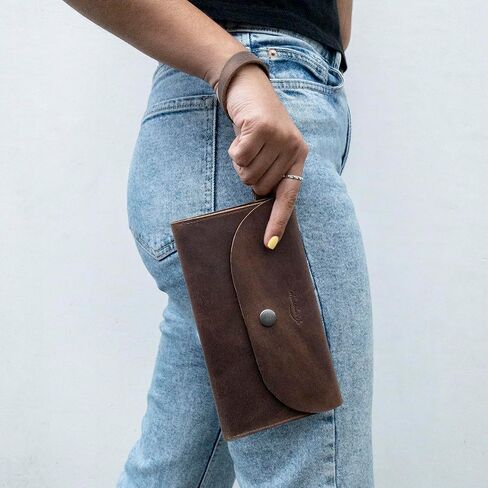 Heather's, Rectangular Wallet with Wristlet for Women, Purse with Card Slots, Travel Accessory, Money Organizer, Handmade, Full Grain Leather, Bourbon Brown in Kuwait