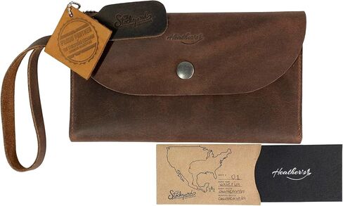 Heather's, Rectangular Wallet with Wristlet for Women, Purse with Card Slots, Travel Accessory, Money Organizer, Handmade, Full Grain Leather, Bourbon Brown in Kuwait