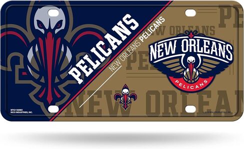 Rico Industries NBA New Orleans Pelicans Split Metal Auto Tag 8.5" x 11" - Great for Truck/Car/SUV in Saudi Arabia
