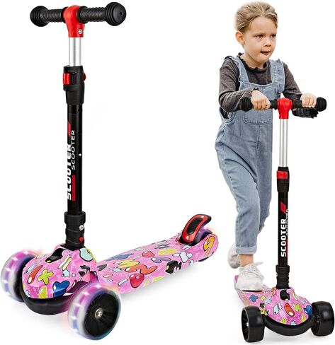 Scooter for Kids Ages 3-12, Foldable & Height Adjustable Kids Scooter with Graffiti Bodywork, Non-Slip Deck and Extra Wide PU Light-up Wheels (200 Lbs Weight Capacity) in Saudi Arabia