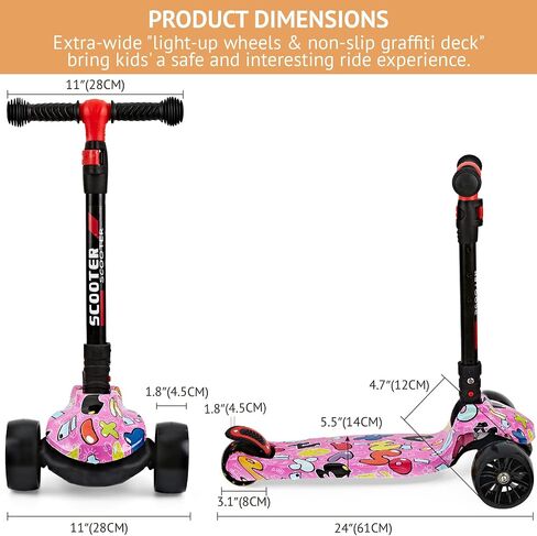 Scooter for Kids Ages 3-12, Foldable & Height Adjustable Kids Scooter with Graffiti Bodywork, Non-Slip Deck and Extra Wide PU Light-up Wheels (200 Lbs Weight Capacity) in Saudi Arabia