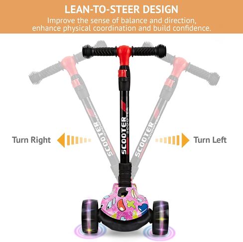Scooter for Kids Ages 3-12, Foldable & Height Adjustable Kids Scooter with Graffiti Bodywork, Non-Slip Deck and Extra Wide PU Light-up Wheels (200 Lbs Weight Capacity) in Saudi Arabia
