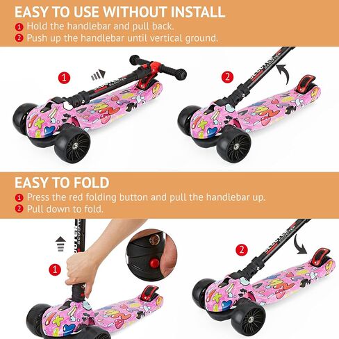 Scooter for Kids Ages 3-12, Foldable & Height Adjustable Kids Scooter with Graffiti Bodywork, Non-Slip Deck and Extra Wide PU Light-up Wheels (200 Lbs Weight Capacity) in Saudi Arabia