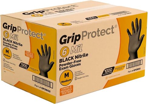 GripProtect 6 Mil Black Nitrile Exam Gloves | 6 Mil | Chemo-Rated | Heavy Duty | Textured | Food | Cleaning | Tattoo | Automotive | (Large, 100) in Saudi Arabia