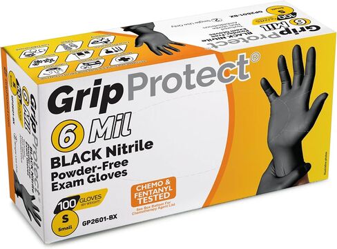 GripProtect 6 Mil Black Nitrile Exam Gloves | 6 Mil | Chemo-Rated | Heavy Duty | Textured | Food | Cleaning | Tattoo | Automotive | (Large, 100) in Saudi Arabia