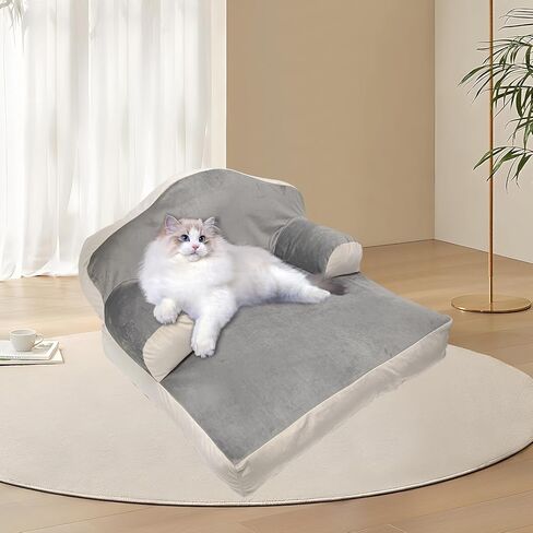 سرير أريكة للقطط، سرير للقطط الصغيرة والمتوسطة الكبيرة، سرير أريكة حديث ناعم مهدئ للحيوانات الأليفة مع غطاء قابل للإزالة وقابل للغسل وقاعدة غير قابلة للانزلاق، يصل وزنها إلى 25 رطلاً in Kuwait