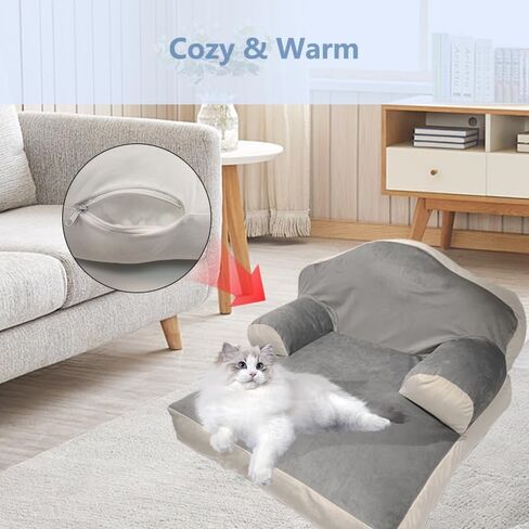 سرير أريكة للقطط، سرير للقطط الصغيرة والمتوسطة الكبيرة، سرير أريكة حديث ناعم مهدئ للحيوانات الأليفة مع غطاء قابل للإزالة وقابل للغسل وقاعدة غير قابلة للانزلاق، يصل وزنها إلى 25 رطلاً in Kuwait