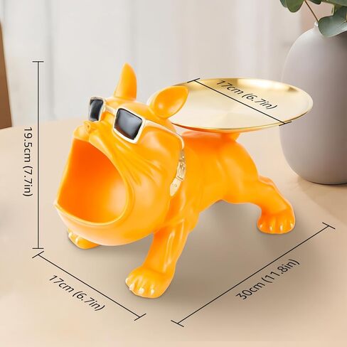 طبق حلوى البلدغ الفرنسي: تمثال البلدغ من الراتنج مع صينية لتزيين طاولة المدخل وتخزين العناصر الصغيرة، وعاء حامل مفاتيح البلدغ (رمادي) in Kuwait