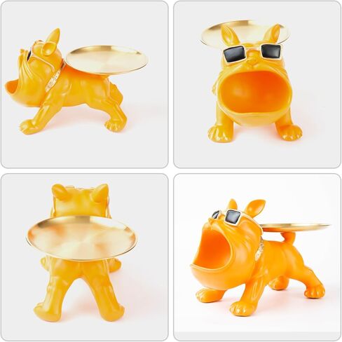 طبق حلوى البلدغ الفرنسي: تمثال البلدغ من الراتنج مع صينية لتزيين طاولة المدخل وتخزين العناصر الصغيرة، وعاء حامل مفاتيح البلدغ (رمادي) in Kuwait