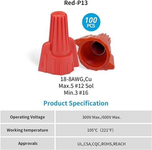 صواميل موصلات الأسلاك المجنحة سهلة اللف، مدرجة في قائمة UL 10 قطع موصلات كهربائية بغطاء سلك أحمر مجموعة موصلات كهربائية مثبتة 18-8 AWG لتوصيل الأسلاك الكهربائية in Kuwait