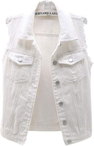 sysinside Women's Candy Color Slim Fit Distressed Denim Vest Frayed Raws Sleeveless Jacket in Saudi Arabia