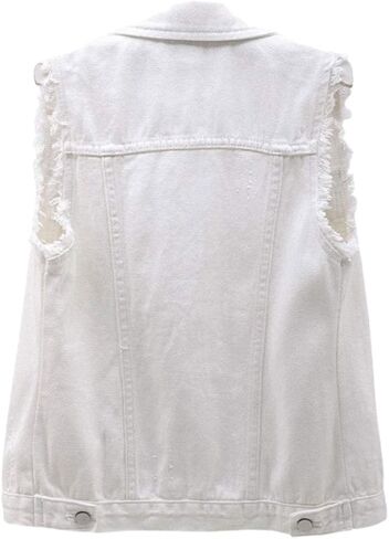 sysinside Women's Candy Color Slim Fit Distressed Denim Vest Frayed Raws Sleeveless Jacket in Saudi Arabia