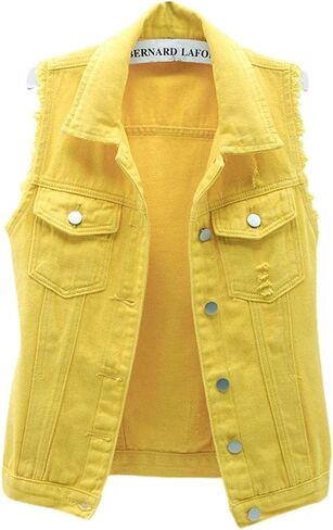 sysinside Women's Candy Color Slim Fit Distressed Denim Vest Frayed Raws Sleeveless Jacket in Saudi Arabia