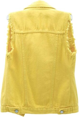 sysinside Women's Candy Color Slim Fit Distressed Denim Vest Frayed Raws Sleeveless Jacket in Saudi Arabia