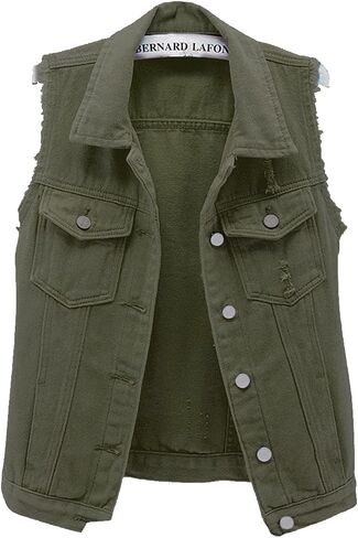 sysinside Women's Candy Color Slim Fit Distressed Denim Vest Frayed Raws Sleeveless Jacket in Saudi Arabia