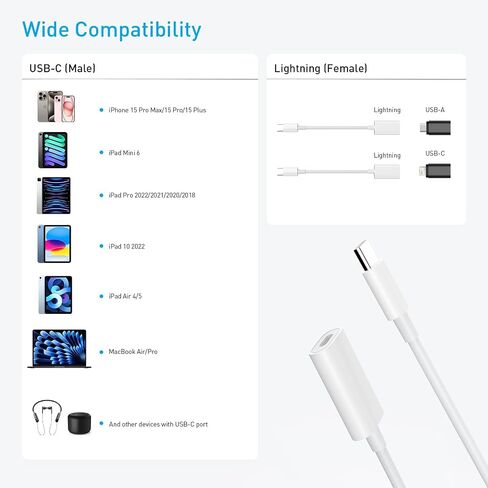 TiMOVO Lightning to USB C Adapter for iPhone 15 Pro Max/15 Pro/15 Plus, Type C Charger Connector Cable Support 35W Fast Charging & Data Transfer, Lightning Converter for iPad Not for Audio OTG in Saudi Arabia