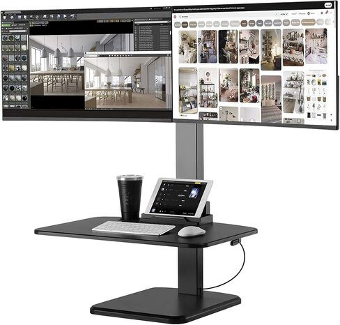 محول مكتب قائم قابل للتعديل بارتفاع 32 بوصة من AVLT مزود بسطح عمل واسع مقاس 28 بوصة × 18.9 بوصة للجلوس على طاولة الوقوف وبصمة قدم صغيرة قوية in Kuwait