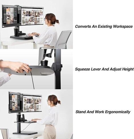محول مكتب قائم قابل للتعديل بارتفاع 32 بوصة من AVLT مزود بسطح عمل واسع مقاس 28 بوصة × 18.9 بوصة للجلوس على طاولة الوقوف وبصمة قدم صغيرة قوية in Kuwait