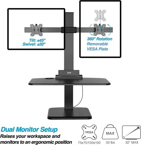 محول مكتب قائم قابل للتعديل بارتفاع 32 بوصة من AVLT مزود بسطح عمل واسع مقاس 28 بوصة × 18.9 بوصة للجلوس على طاولة الوقوف وبصمة قدم صغيرة قوية in Kuwait
