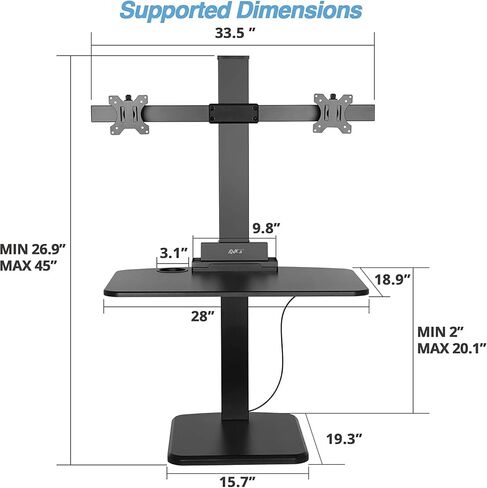 محول مكتب قائم قابل للتعديل بارتفاع 32 بوصة من AVLT مزود بسطح عمل واسع مقاس 28 بوصة × 18.9 بوصة للجلوس على طاولة الوقوف وبصمة قدم صغيرة قوية in Kuwait