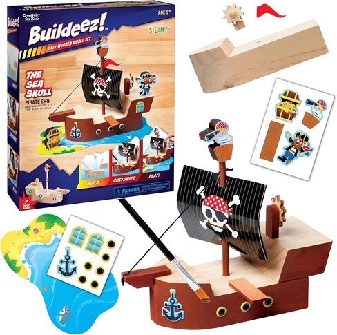 Creativity for Kids Buildeez! Easy Wooden Model Set: Pirate Ship, Sea Skull - DIY Arts & Crafts Kit, STEM Toys and Gift for Kids, Boat Toys for Boys Ages 5-8+ in Saudi Arabia