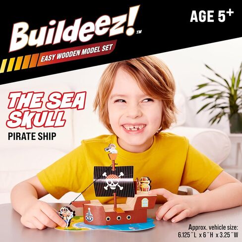Creativity for Kids Buildeez! Easy Wooden Model Set: Pirate Ship, Sea Skull - DIY Arts & Crafts Kit, STEM Toys and Gift for Kids, Boat Toys for Boys Ages 5-8+ in Saudi Arabia