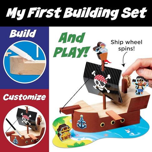 Creativity for Kids Buildeez! Easy Wooden Model Set: Pirate Ship, Sea Skull - DIY Arts & Crafts Kit, STEM Toys and Gift for Kids, Boat Toys for Boys Ages 5-8+ in Saudi Arabia