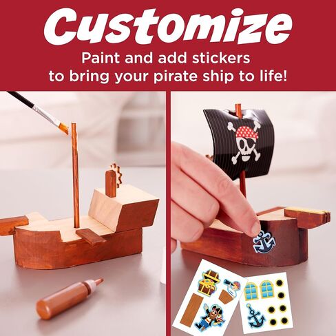 Creativity for Kids Buildeez! Easy Wooden Model Set: Pirate Ship, Sea Skull - DIY Arts & Crafts Kit, STEM Toys and Gift for Kids, Boat Toys for Boys Ages 5-8+ in Saudi Arabia