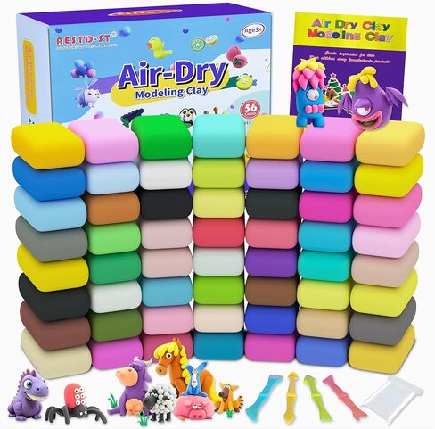 Air Dry Clay 56 Colors, Modeling Clay for Kids, DIY Model Magic Clay, Molding Clay Kit with Sculpting Tools, Non-Sticky Soft and Super Light, Arts and Crafts Gift for Boys Girls Kids. in Saudi Arabia