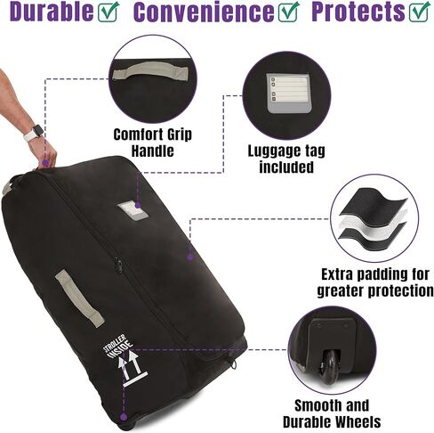 Stroller Bag Compatible With uppababy Vista, Vista V2, Cruz, & Cruz V2 - Padded Waterproof Travel Bag with Exposed Wheels for Easy Airplane Travel in Kuwait