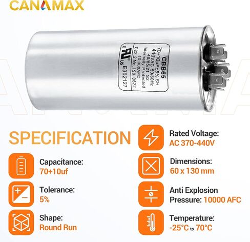 Canamax Premium 5uF mfd ±5% 370-440VAC مكثف تشغيل بيضاوي - مناسب تمامًا لتشغيل محرك التيار المتردد أو تشغيل المروحة ومكيف الهواء البارد أو المضخة الحرارية - يستبدل 97F5705 Z97F5705 97F95702 Z97F5702 in Kuwait