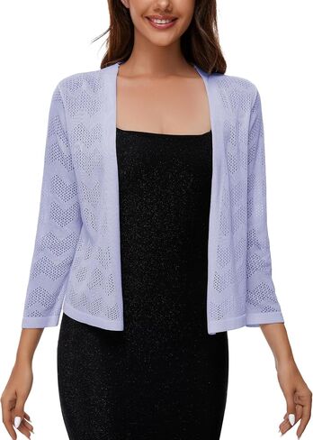 Satuun Women's 3/4 Sleeve Shrugs Crochet Lightweight Open Front Cropped Cardigan for Women in Saudi Arabia