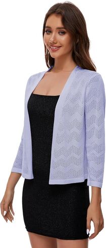 Satuun Women's 3/4 Sleeve Shrugs Crochet Lightweight Open Front Cropped Cardigan for Women in Saudi Arabia