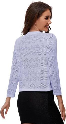 Satuun Women's 3/4 Sleeve Shrugs Crochet Lightweight Open Front Cropped Cardigan for Women in Saudi Arabia