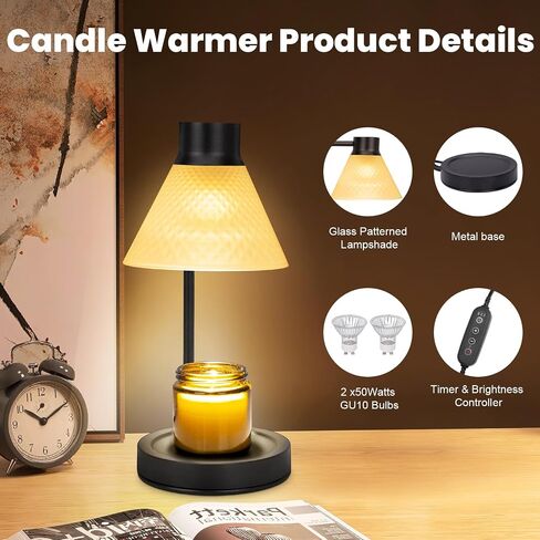 Candle Warmer lamp - Candle lamp Warmer with Timer,Electric lamp Candle Warmer with Dimmable Light,for Scented Wax No Smoke,with 2 Bulbs Bedroom Farmhouse Home Goth Decor Gift Electric in Saudi Arabia